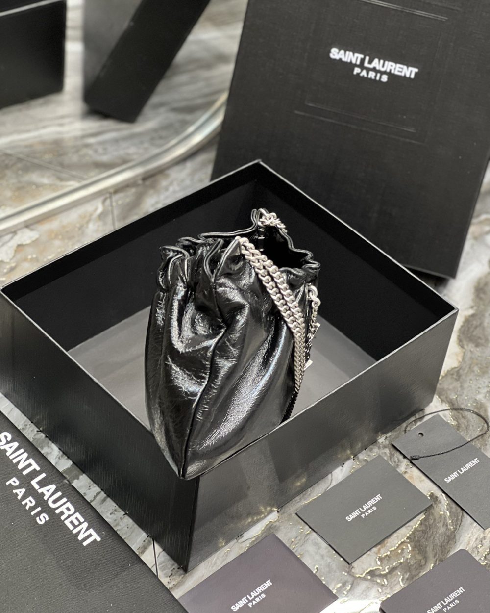 [REP 1:1] Saint Laurent Hobo Mini Bag Black With Silver Hardware For Women 9.4in/24cm YSl