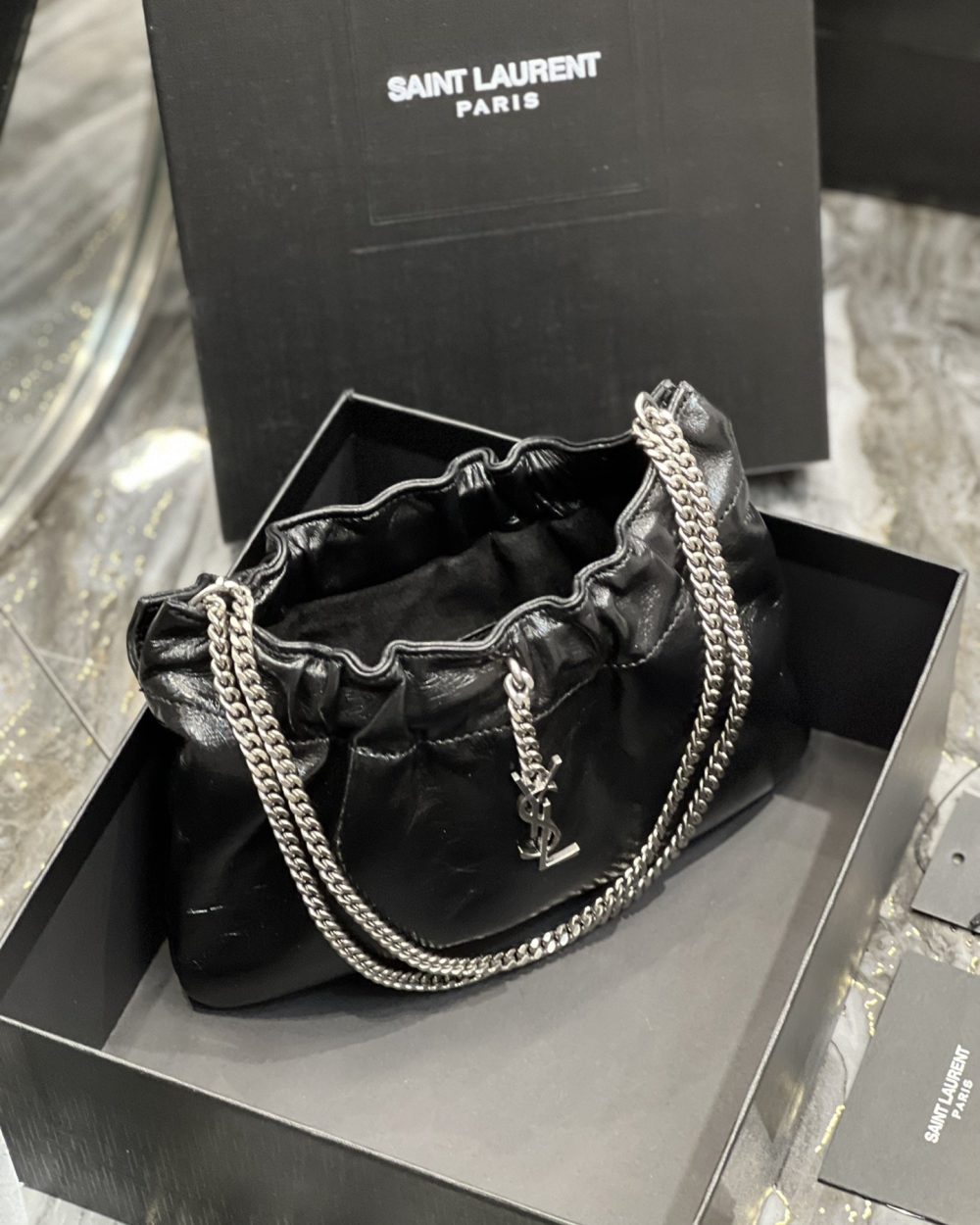 [REP 1:1] Saint Laurent Hobo Mini Bag Black With Silver Hardware For Women 9.4in/24cm YSl