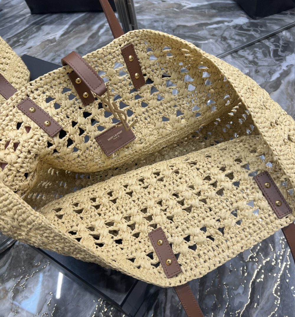 [REP 1:1] Saint Laurent Hollow Straw Woven Tote Bag Yellow For Women, Women's Bags 21.6in/55cm YSL