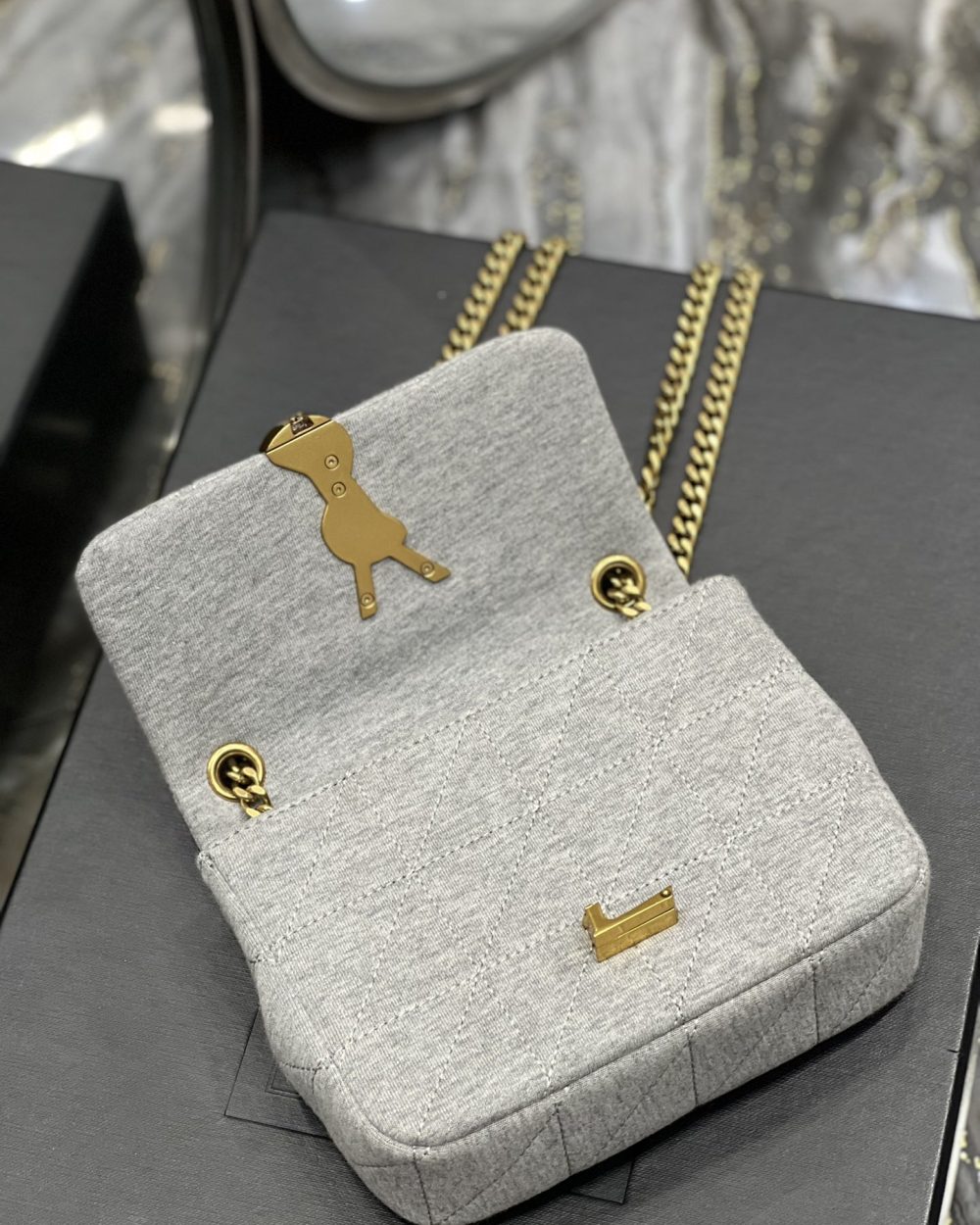 [REP 1:1] Saint Laurent Jamie Mini Chain Bag Grey For Women, Women's Bags 6.9in/17.5cm YSL 6981622F9271407