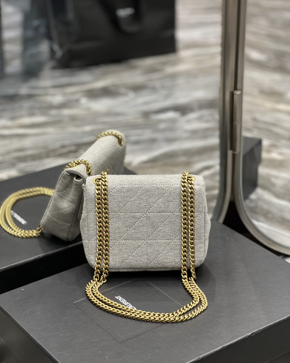 [REP 1:1] Saint Laurent Jamie Mini Chain Bag Grey For Women, Women's Bags 6.9in/17.5cm YSL 6981622F9271407