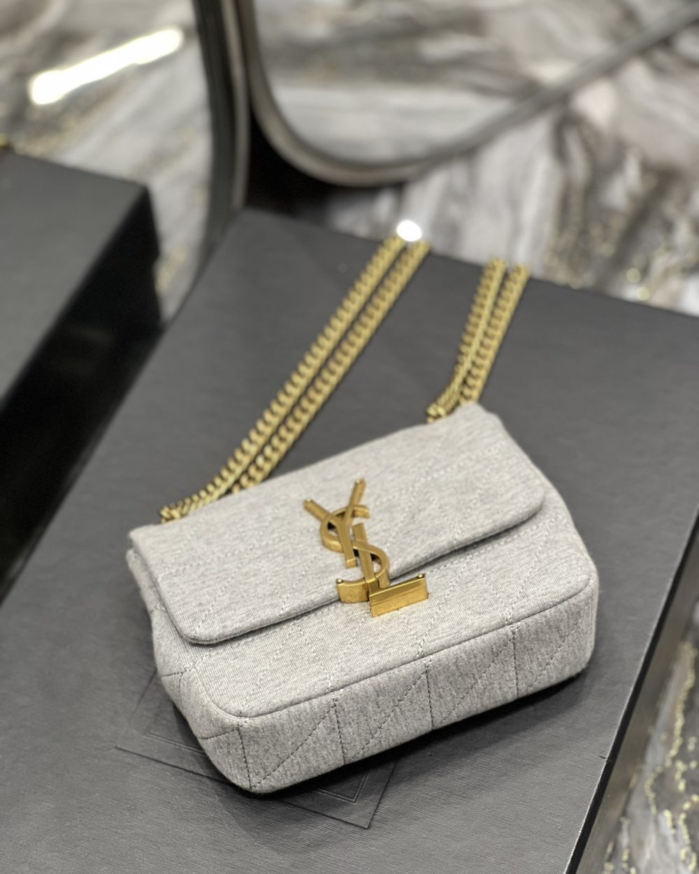 [REP 1:1] Saint Laurent Jamie Mini Chain Bag Grey For Women, Women's Bags 6.9in/17.5cm YSL 6981622F9271407