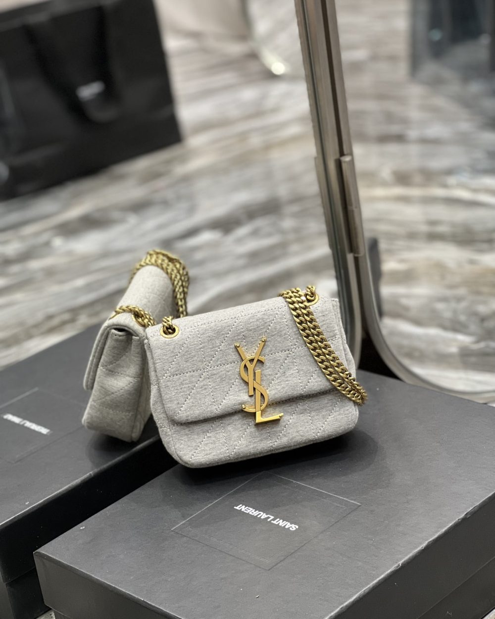 [REP 1:1] Saint Laurent Jamie Mini Chain Bag Grey For Women, Women's Bags 6.9in/17.5cm YSL 6981622F9271407