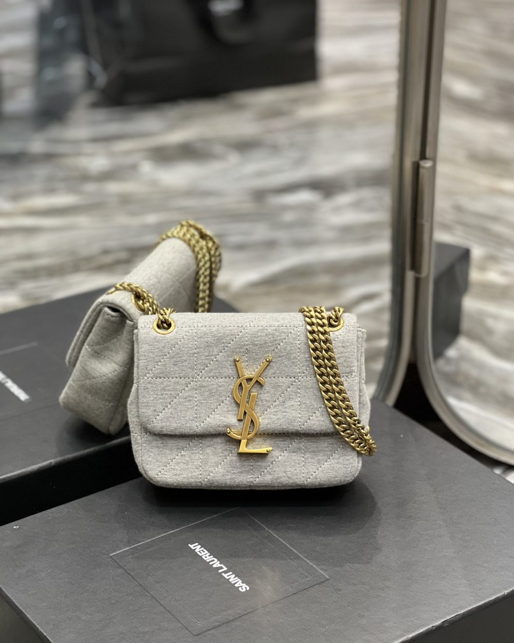 [REP 1:1] Saint Laurent Jamie Mini Chain Bag Grey For Women, Women's Bags 6.9in/17.5cm YSL 6981622F9271407