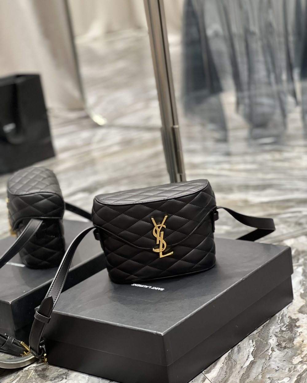[REP 1:1] Saint Laurent June Box Bag Black For Women, Women's Bags 7.5in/19cm YSL 7100801EL071000