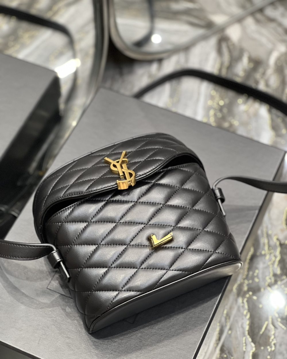 [REP 1:1] Saint Laurent June Box Bag Black For Women, Women's Bags 7.5in/19cm YSL 7100801EL071000