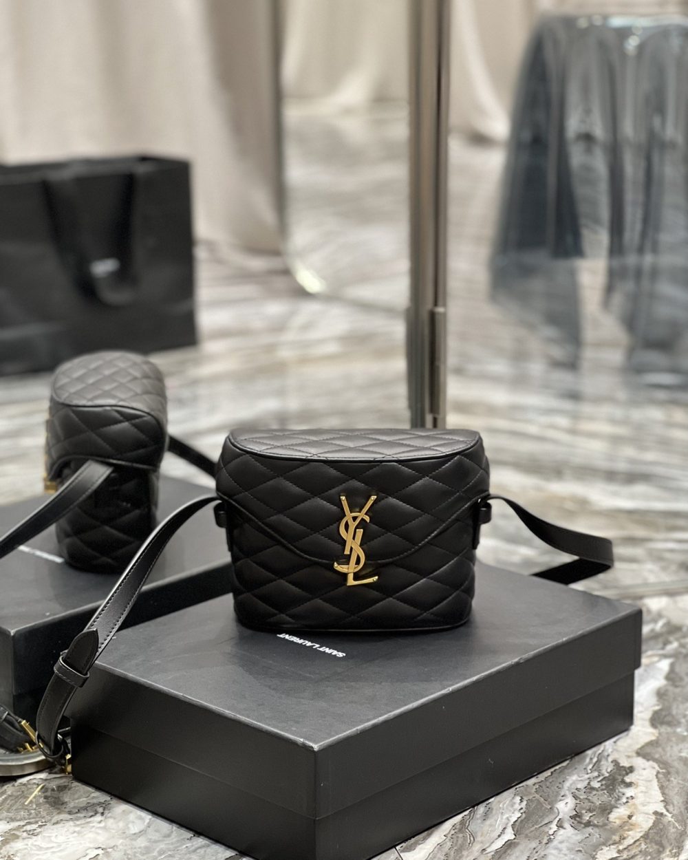 [REP 1:1] Saint Laurent June Box Bag Black For Women, Women's Bags 7.5in/19cm YSL 7100801EL071000