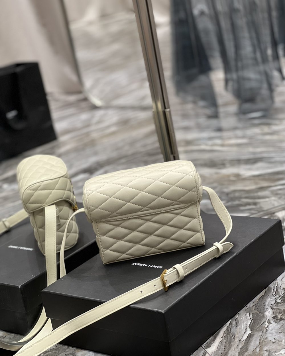 [REP 1:1] Saint Laurent June Box Bag White For Women, Women's Bags 7.5in/19cm YSL