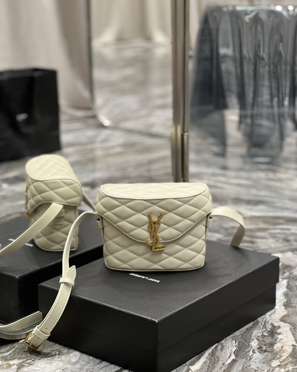 [REP 1:1] Saint Laurent June Box Bag White For Women, Women's Bags 7.5in/19cm YSL