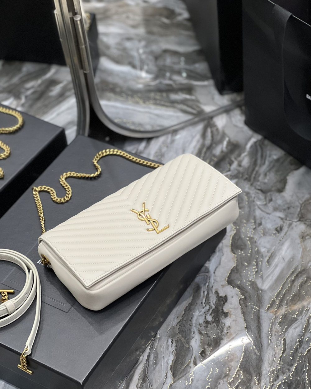 [REP 1:1] Saint Laurent Kata 99 Chain Bag White With Gold Hardware For Women 10.2in/26cm YSL