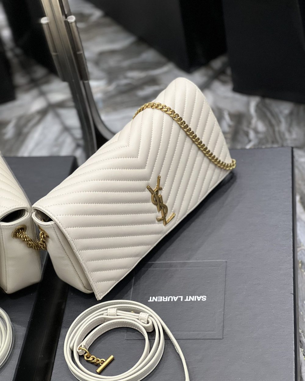 [REP 1:1] Saint Laurent Kata 99 Chain Bag White With Gold Hardware For Women 10.2in/26cm YSL