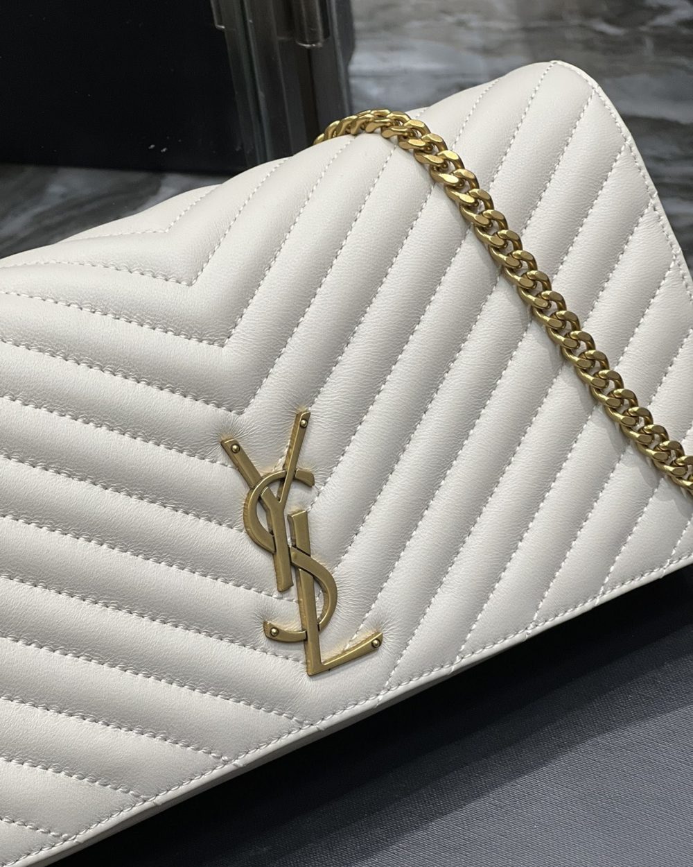 [REP 1:1] Saint Laurent Kata 99 Chain Bag White With Gold Hardware For Women 10.2in/26cm YSL