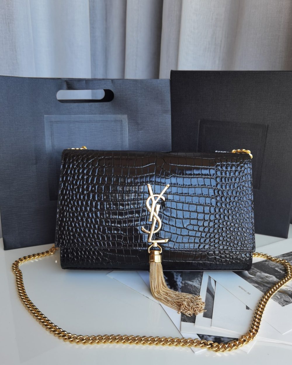 [REP 1:1] Saint Laurent Kata Medium Chain Bag Black With Tassel For Women 9.4in/24cm YSL 354119DND0J1000