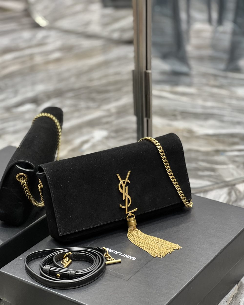 [REP 1:1] Saint Laurent Kate 99 Chain Bag With Tassel Black For Women, Women's Bags 10.2in/26cm YSL