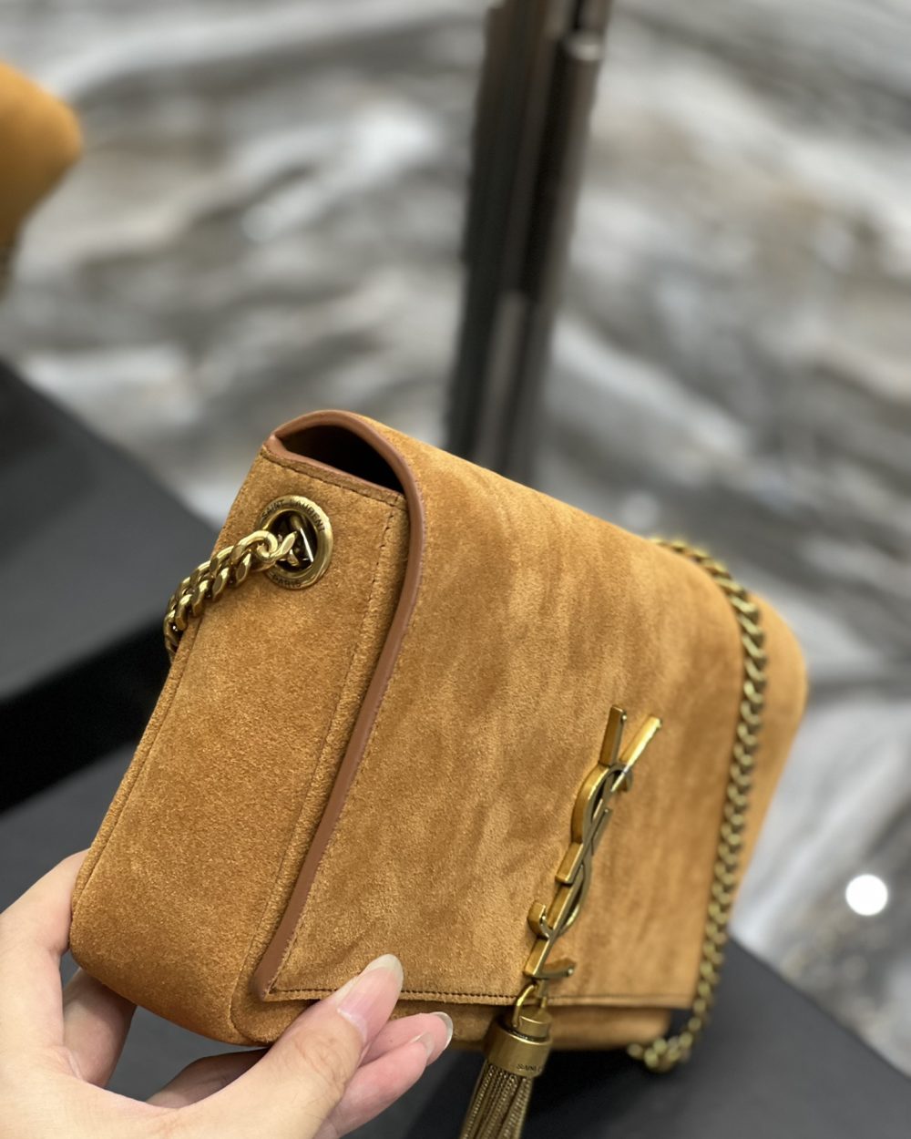 [REP 1:1] Saint Laurent Kate 99 Chain Bag With Tassel Brown For Women, Women's Bags 10.2in/26cm YSL