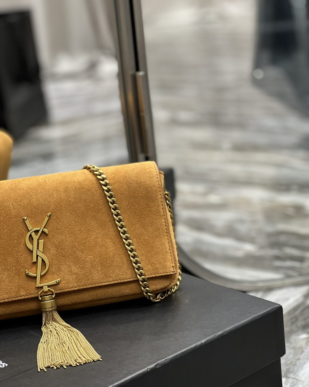 [REP 1:1] Saint Laurent Kate 99 Chain Bag With Tassel Brown For Women, Women's Bags 10.2in/26cm YSL