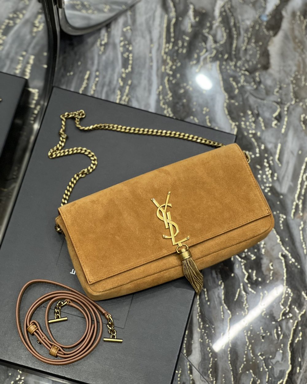 [REP 1:1] Saint Laurent Kate 99 Chain Bag With Tassel Brown For Women, Women's Bags 10.2in/26cm YSL