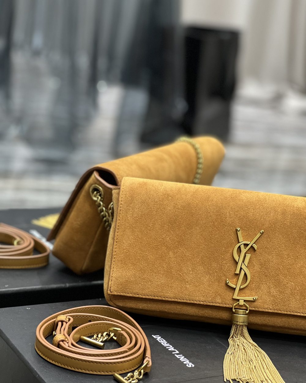 [REP 1:1] Saint Laurent Kate 99 Chain Bag With Tassel Brown For Women, Women's Bags 10.2in/26cm YSL