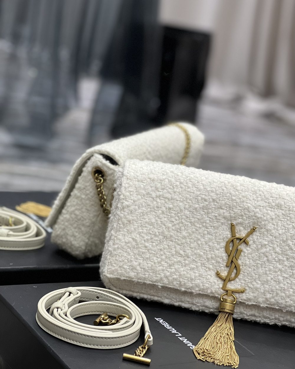 [REP 1:1] Saint Laurent Kate 99 Chain Bag With Tassel White For Women, Women's Bags 10.2in/26cm YSL