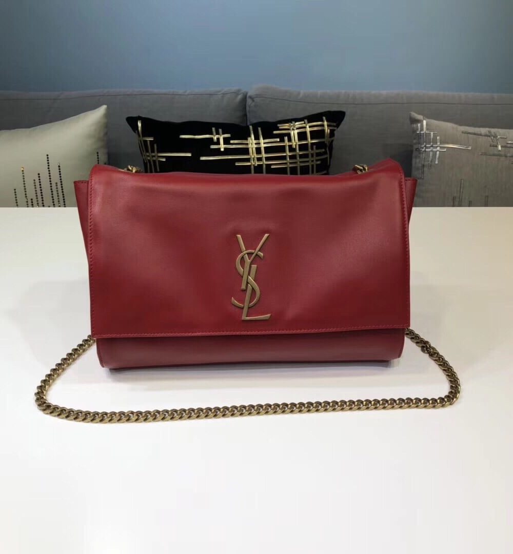 [REP 1:1] Saint Laurent Kate Medium Chain Bag In Grain De Poudre Red For Women 9.4in/24cm YSL 364021BOW0J6008