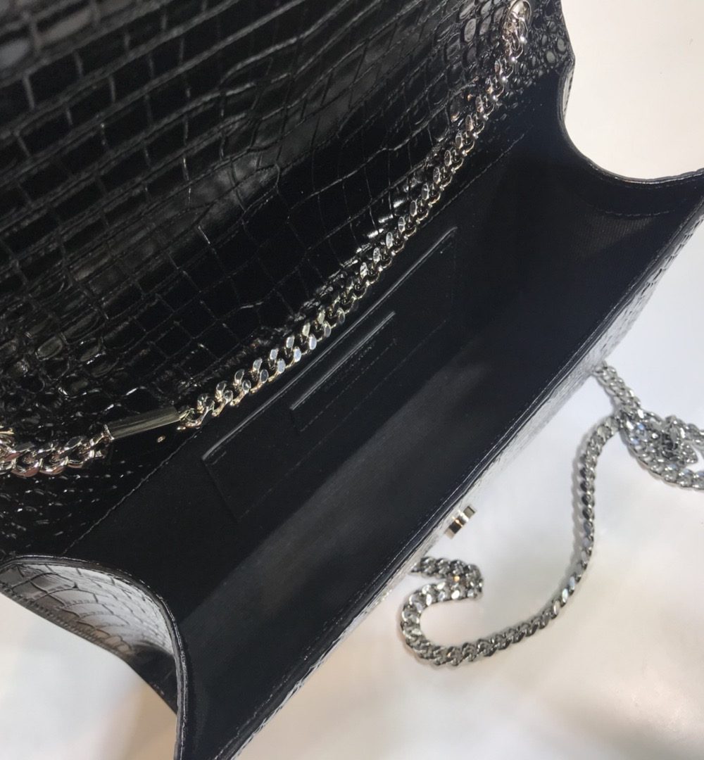 [REP 1:1] Saint Laurent Kate Medium Chain Bag With Tassel In Embossed Crocodile Black For Women 9.4in/24cm YSL 354119DND0N1000