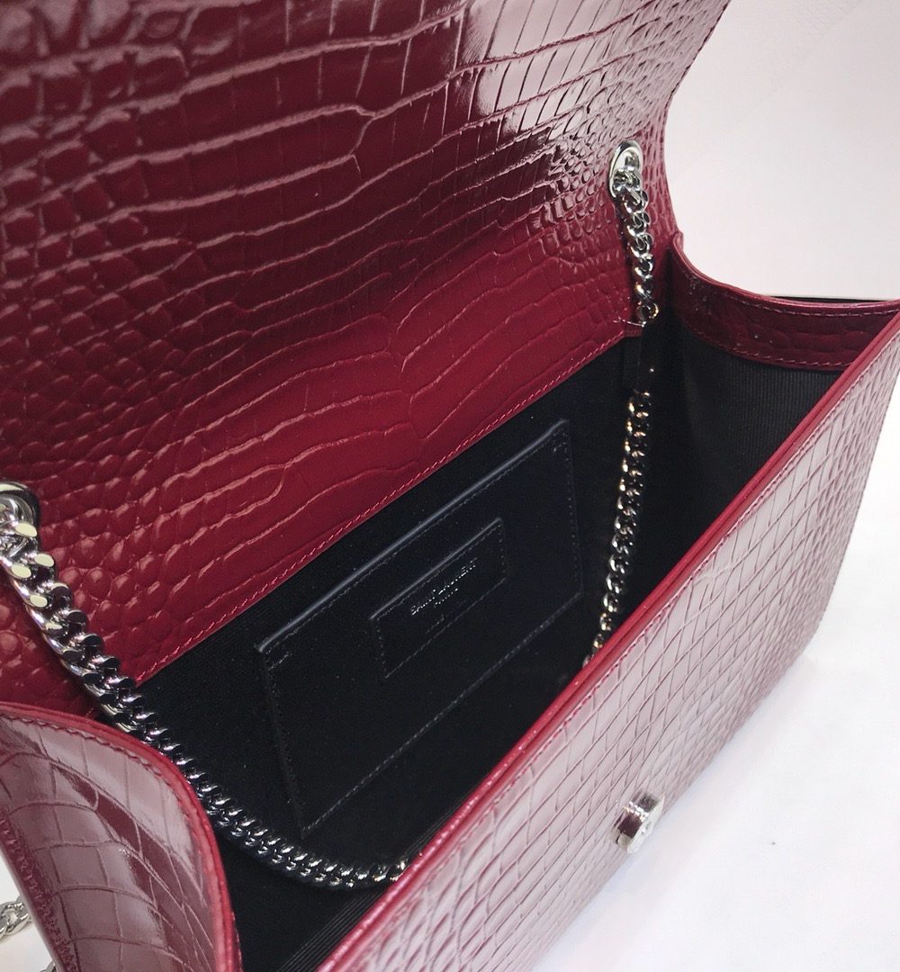 [REP 1:1] Saint Laurent Kate Medium Chain Bag With Tassel In Embossed Crocodile Burgundy For Women 9.4in/24cm YSL