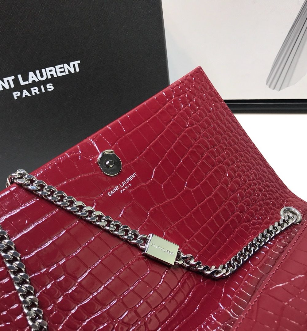 [REP 1:1] Saint Laurent Kate Medium Chain Bag With Tassel In Embossed Crocodile Burgundy For Women 9.4in/24cm YSL