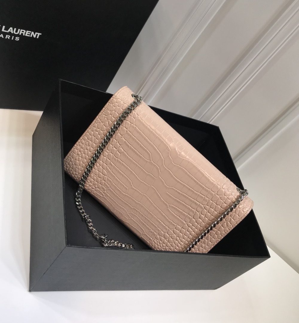 [REP 1:1] Saint Laurent Kate Medium Chain Bag With Tassel In Embossed Crocodile Dark Beige For Women 9.4in/24cm YSL