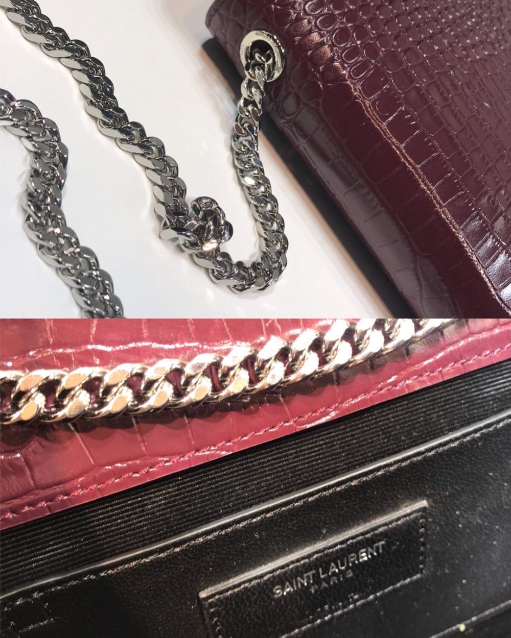 [REP 1:1] Saint Laurent Kate Medium Chain Bag With Tassel In Embossed Crocodile Dark Violet For Women 9.4in/24cm YSL