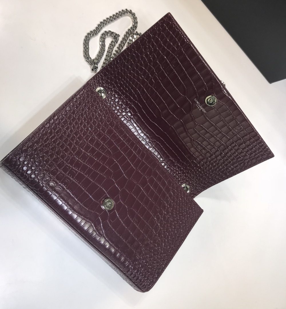 [REP 1:1] Saint Laurent Kate Medium Chain Bag With Tassel In Embossed Crocodile Dark Violet For Women 9.4in/24cm YSL