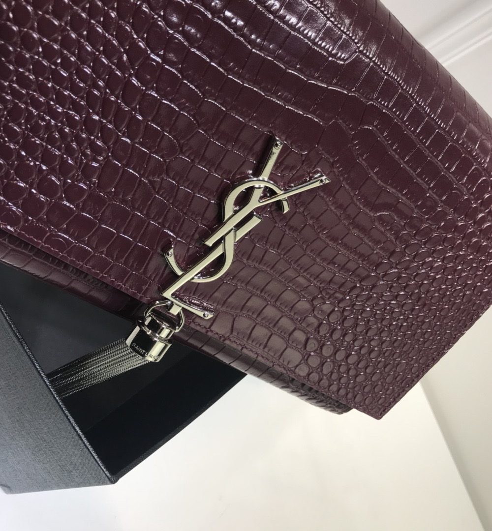 [REP 1:1] Saint Laurent Kate Medium Chain Bag With Tassel In Embossed Crocodile Dark Violet For Women 9.4in/24cm YSL
