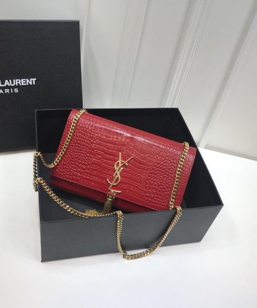 [REP 1:1] Saint Laurent Kate Medium Chain Bag With Tassel In Embossed Crocodile Red For Women 9.4in/24cm YSL