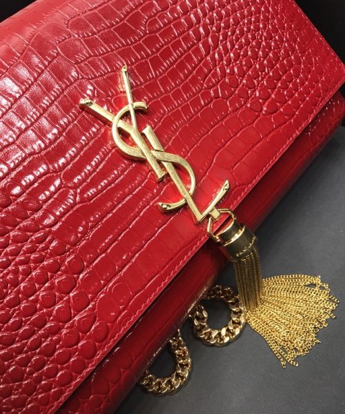[REP 1:1] Saint Laurent Kate Medium Chain Bag With Tassel In Embossed Crocodile Red For Women 9.4in/24cm YSL