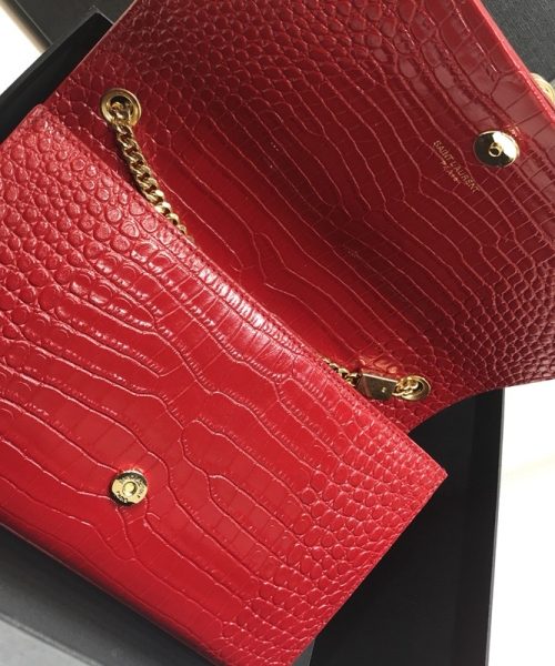 [REP 1:1] Saint Laurent Kate Medium Chain Bag With Tassel In Embossed Crocodile Red For Women 9.4in/24cm YSL