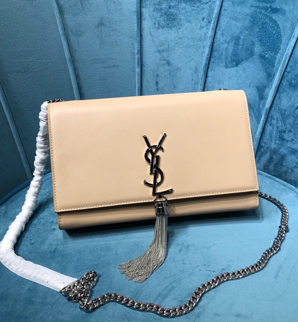 [REP 1:1] Saint Laurent Kate Medium Chain Bag With Tassel In Grain De Poudre Beige For Women 9.4in/24cm YSL