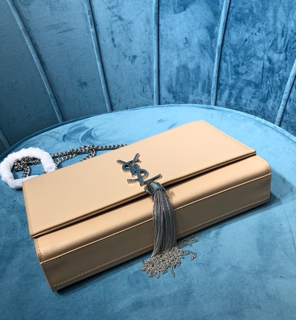 [REP 1:1] Saint Laurent Kate Medium Chain Bag With Tassel In Grain De Poudre Beige For Women 9.4in/24cm YSL