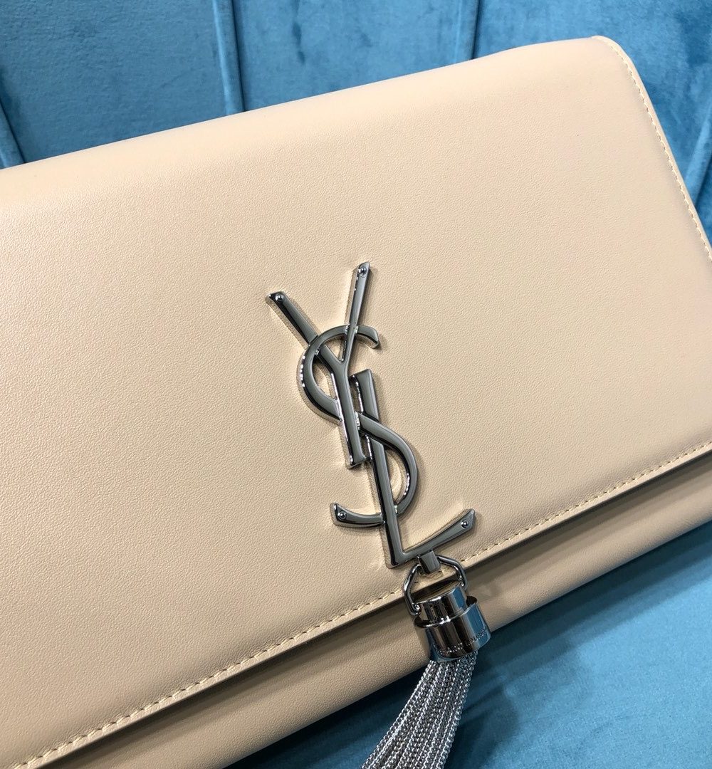 [REP 1:1] Saint Laurent Kate Medium Chain Bag With Tassel In Grain De Poudre Beige For Women 9.4in/24cm YSL