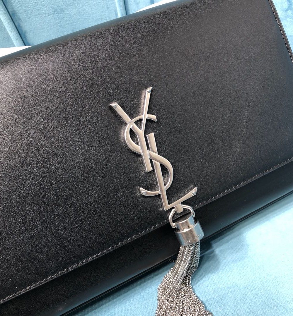 [REP 1:1] Saint Laurent Kate Medium Chain Bag With Tassel In Grain De Poudre Black For Women 9.4in/24cm YSL 354119BOW0N1000