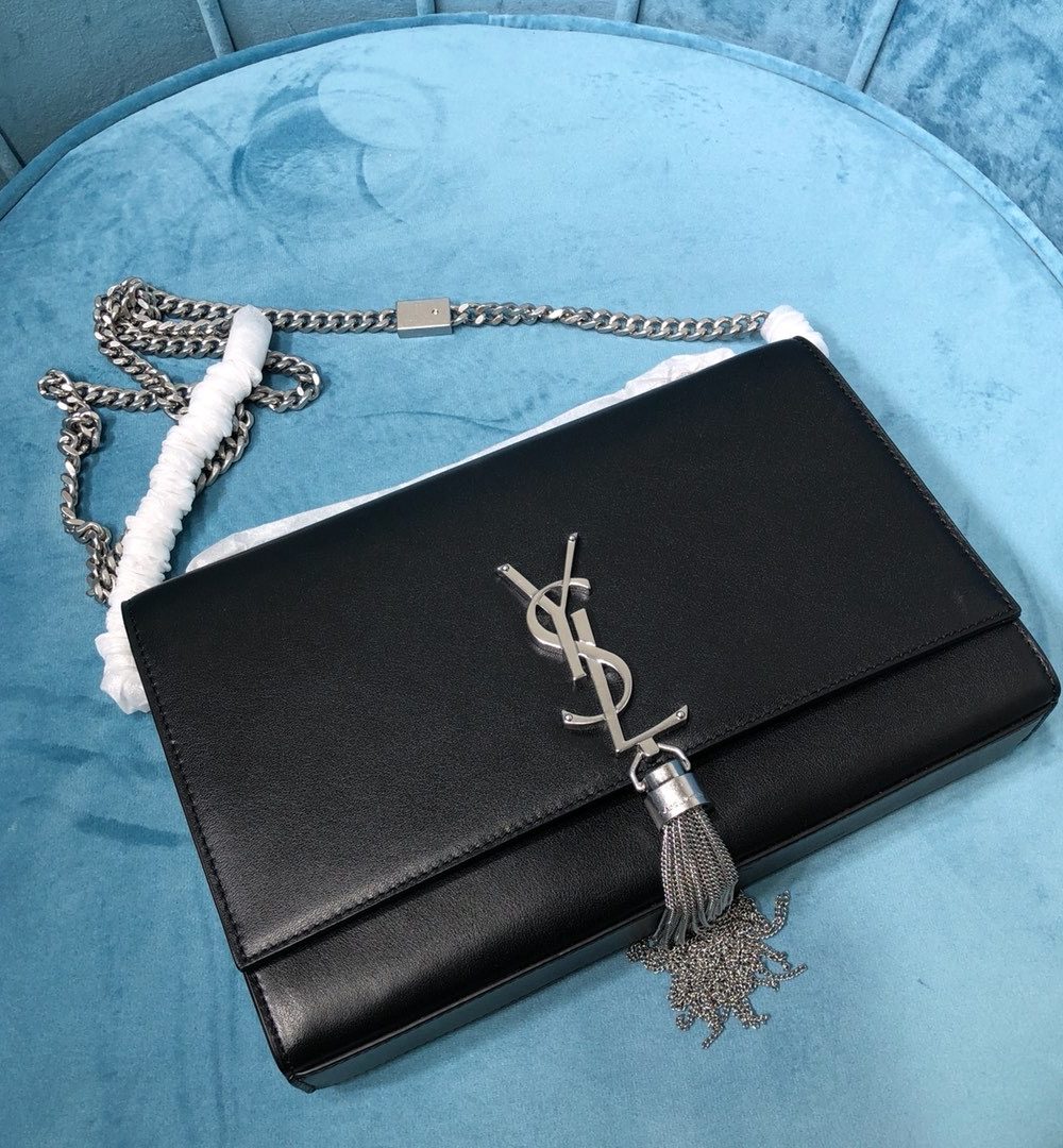 [REP 1:1] Saint Laurent Kate Medium Chain Bag With Tassel In Grain De Poudre Black For Women 9.4in/24cm YSL 354119BOW0N1000