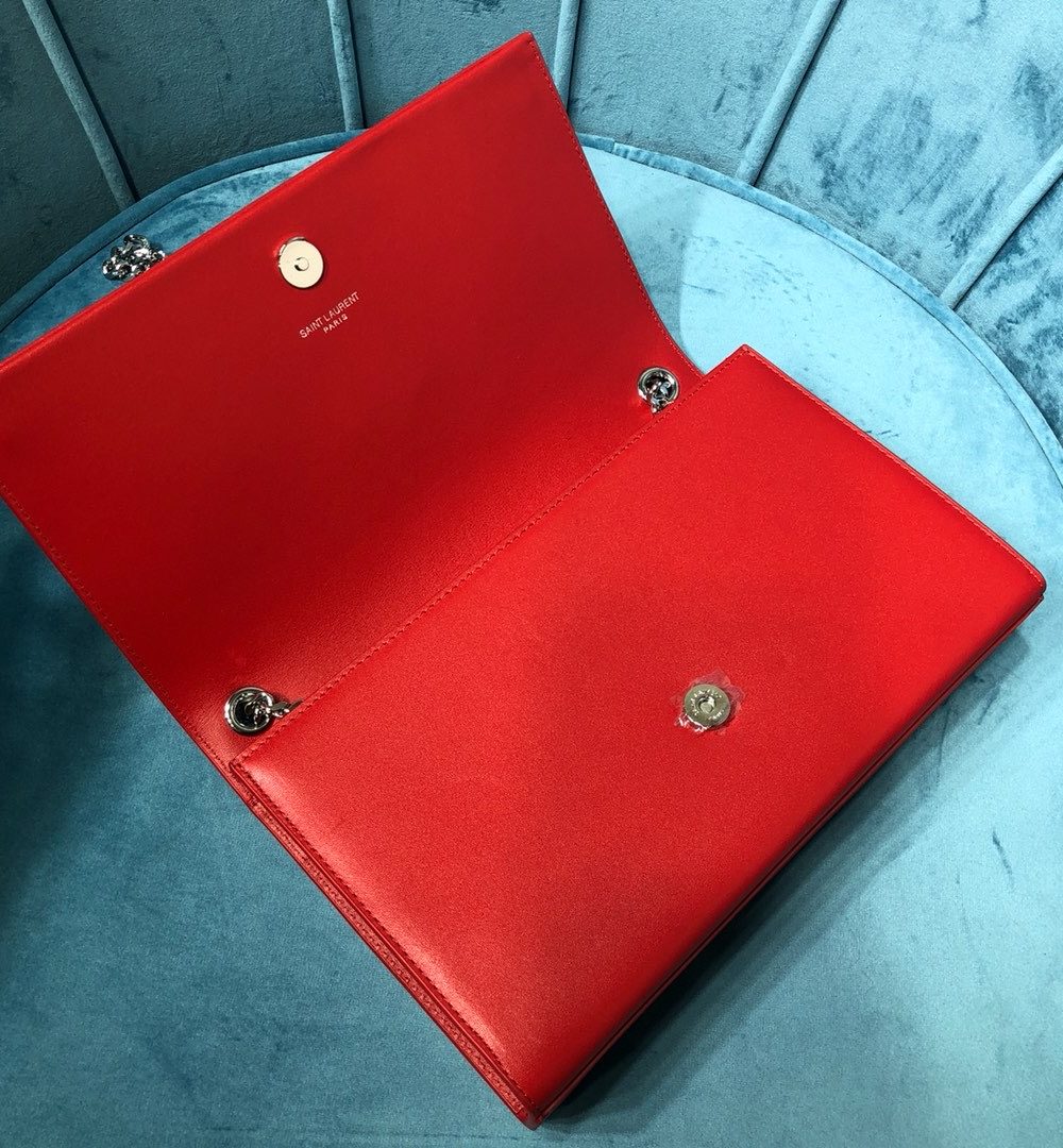 [REP 1:1] Saint Laurent Kate Medium Chain Bag With Tassel In Grain De Poudre Red For Women 9.4in/24cm YSL