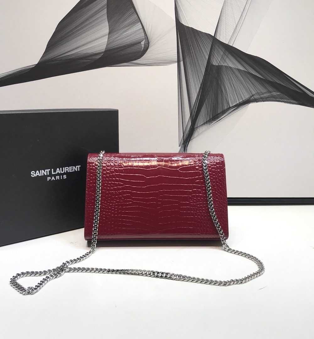 [REP 1:1] Saint Laurent Kate Medium Chain Bag With Tassel In Shiny-Embossed Burgundy For Women 9.4in/24cm