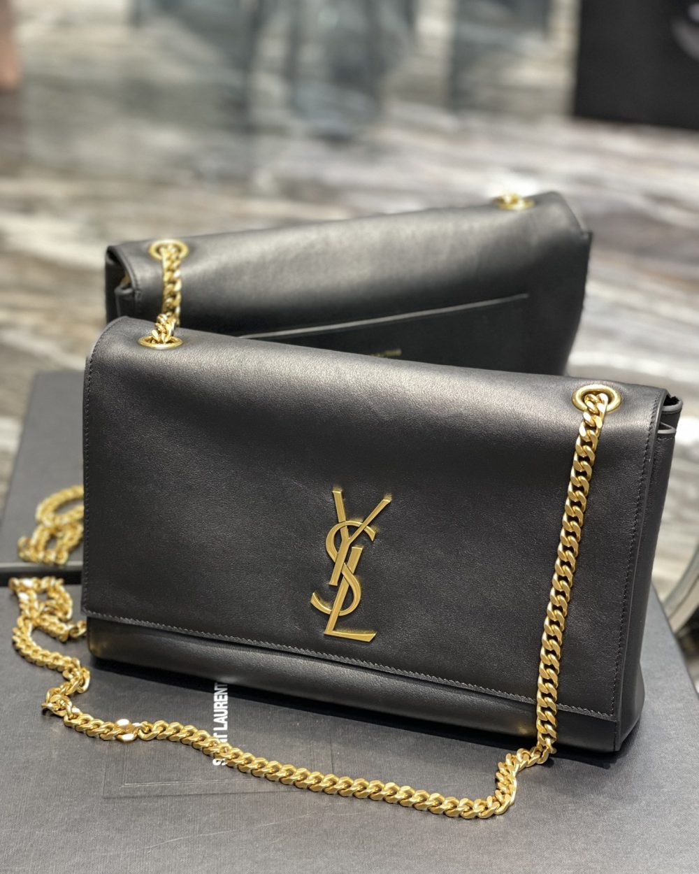 [REP 1:1] Saint Laurent Kate Medium Reversible Chain Bag Black In Suede With Gold Hardware For Women 11.2in/29cm YSL
