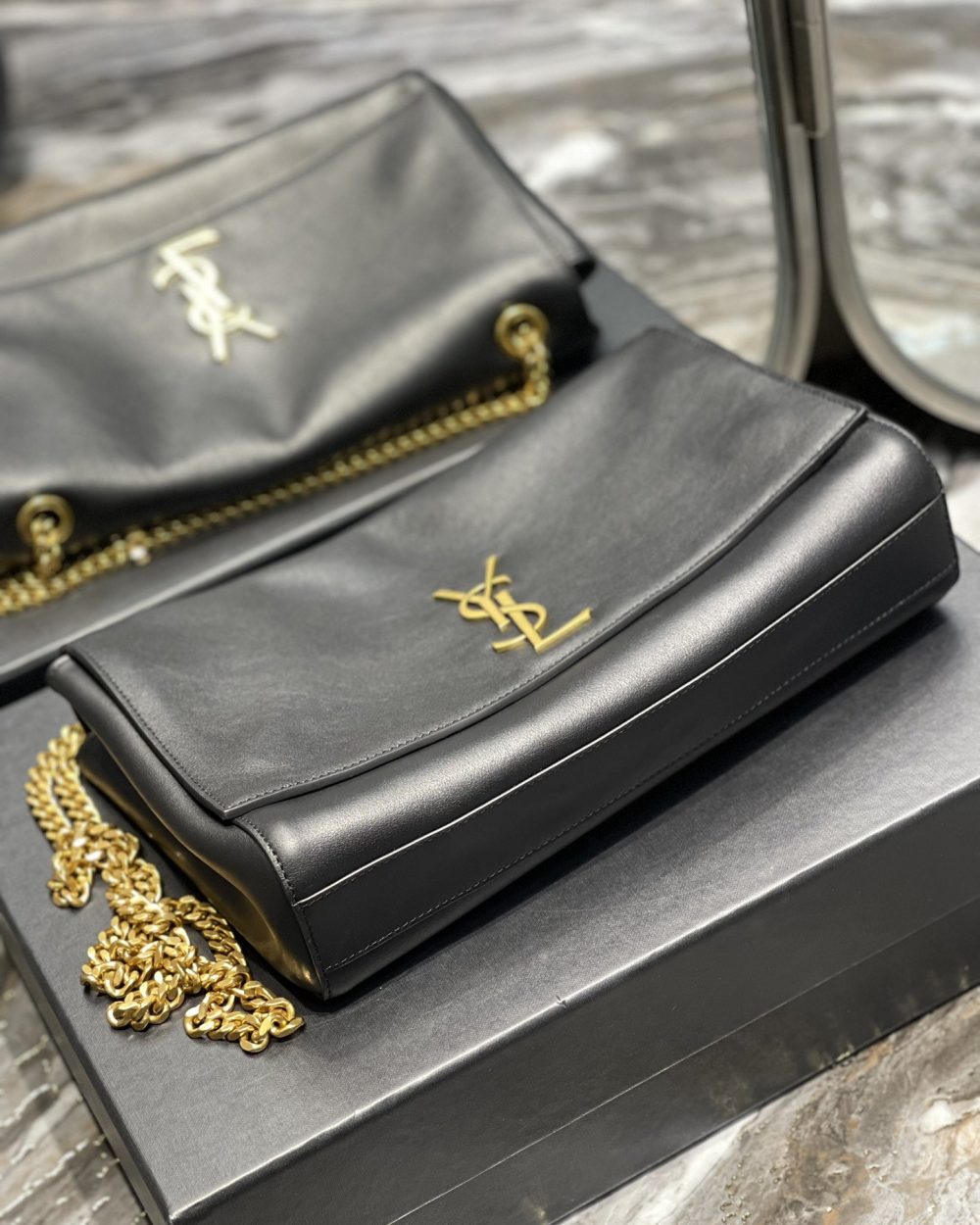 [REP 1:1] Saint Laurent Kate Medium Reversible Chain Bag Black In Suede With Gold Hardware For Women 11.2in/29cm YSL