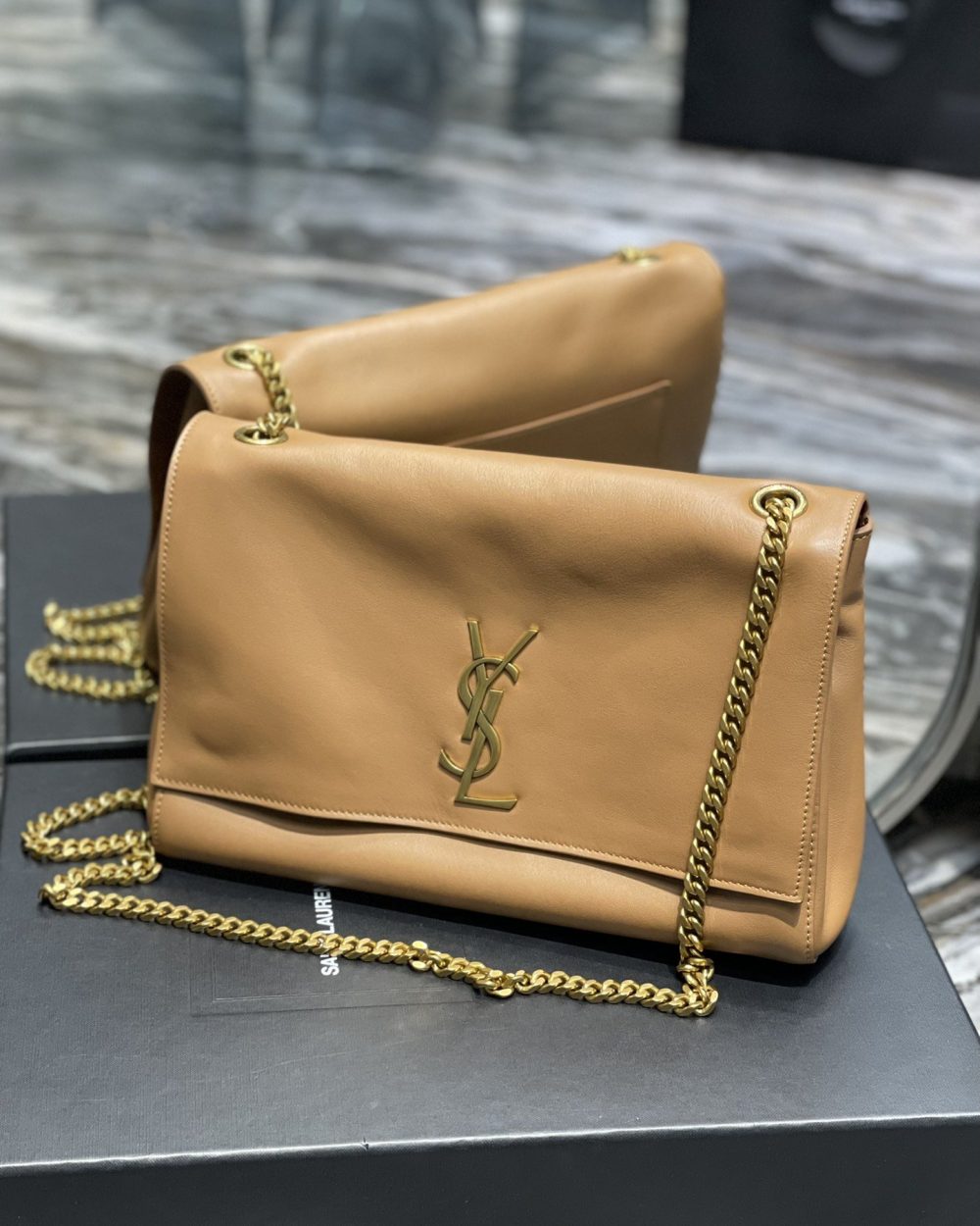 [REP 1:1] Saint Laurent Kate Medium Reversible Chain Bag Brown In Suede With Gold Hardware For Women 11.2in/29cm YSL