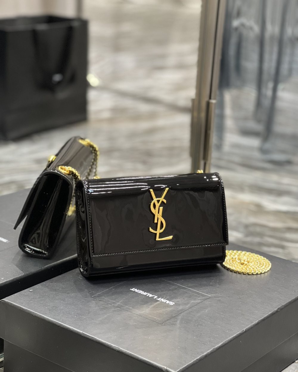 [REP 1:1] Saint Laurent Kate Monogram Shoulder Bag Light Black For Women 7.8in/20cm YSL