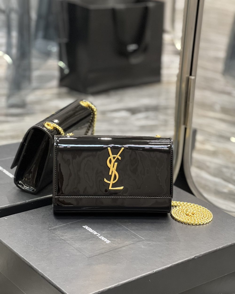 [REP 1:1] Saint Laurent Kate Monogram Shoulder Bag Light Black For Women 7.8in/20cm YSL