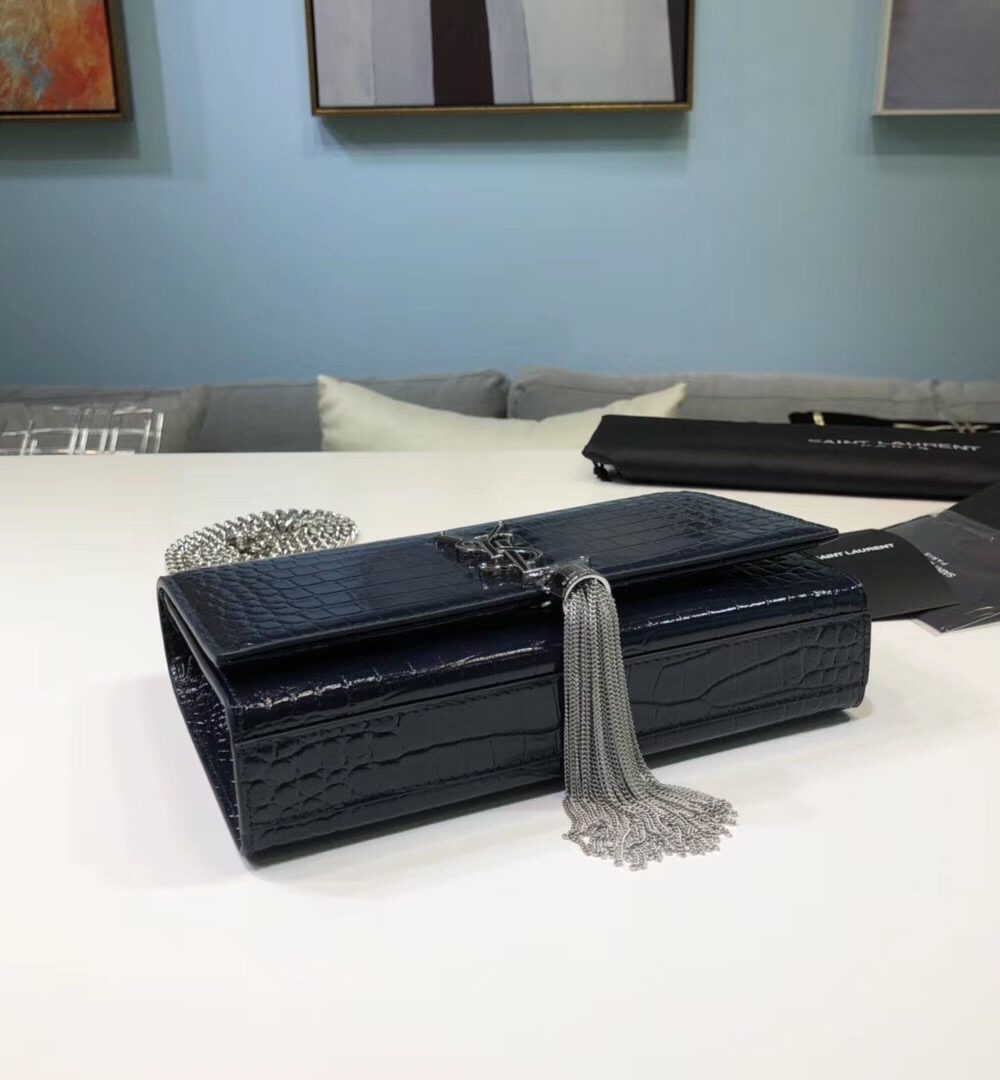 [REP 1:1] Saint Laurent Kate Small Chain Bag With Tassel In Embossed Black For Women 7.8in/20cm YSL 474366DND0N1000