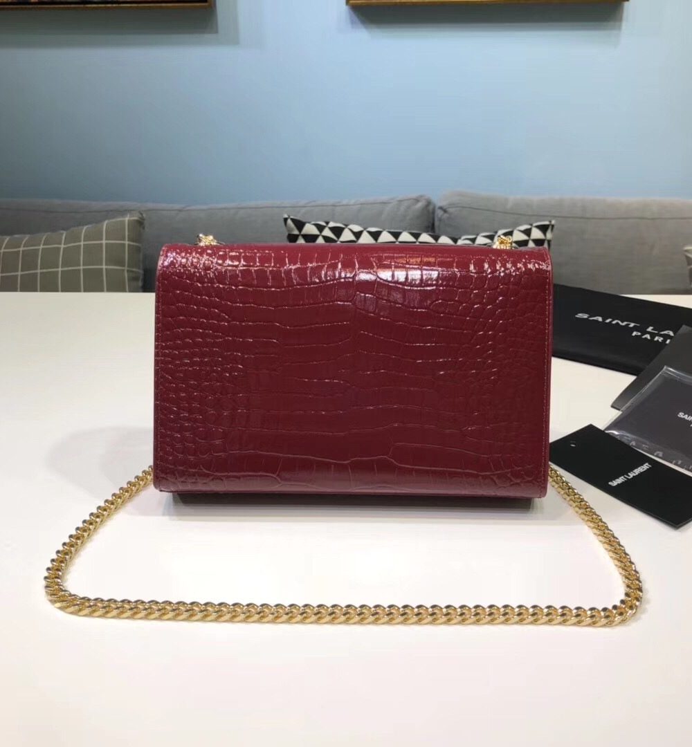 [REP 1:1] Saint Laurent Kate Small Chain Bag With Tassel In Embossed Burgundy For Women 7.8in/20cm YSL