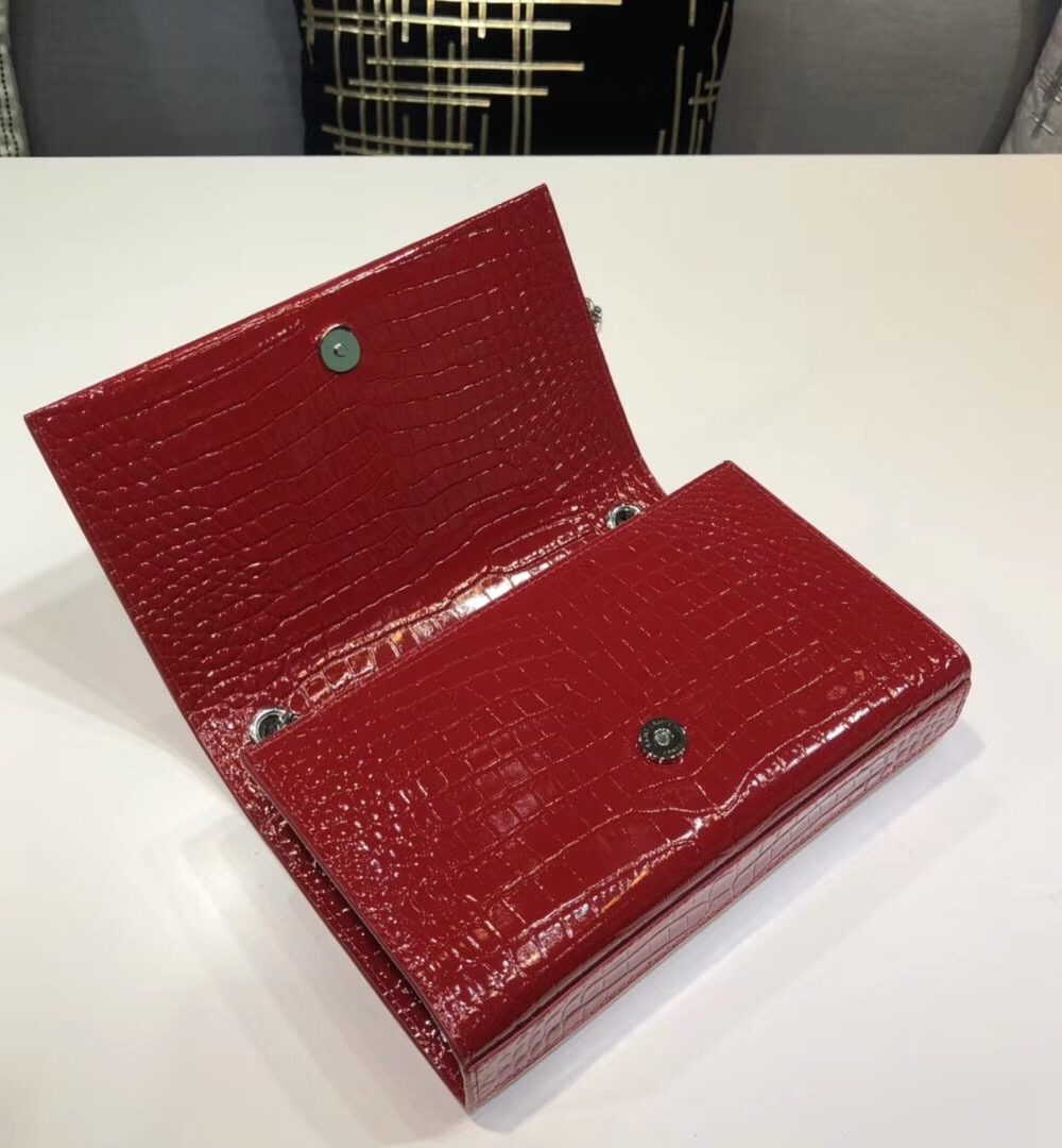 [REP 1:1] Saint Laurent Kate Small Chain Bag With Tassel In Embossed Burgundy For Women 7.8in/20cm YSL
