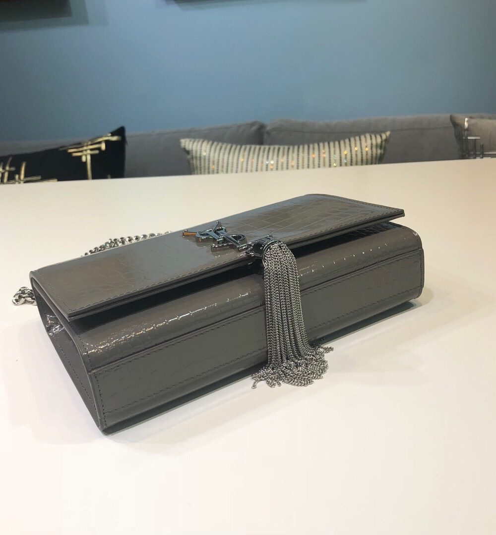 [REP 1:1] Saint Laurent Kate Small Chain Bag With Tassel In Embossed Green For Women 7.8in/20cm YSL